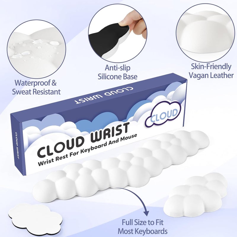 Sushret Cloud Wrist Rest for Keyboard and Mouse, Memory Foam PU Leather Keyboard Wrist Rest with Ergonomic Support, Non-Slip Base, Cute Arm Rest Pad & Palm Cushion, Office Desk Accessory, White - Image 5